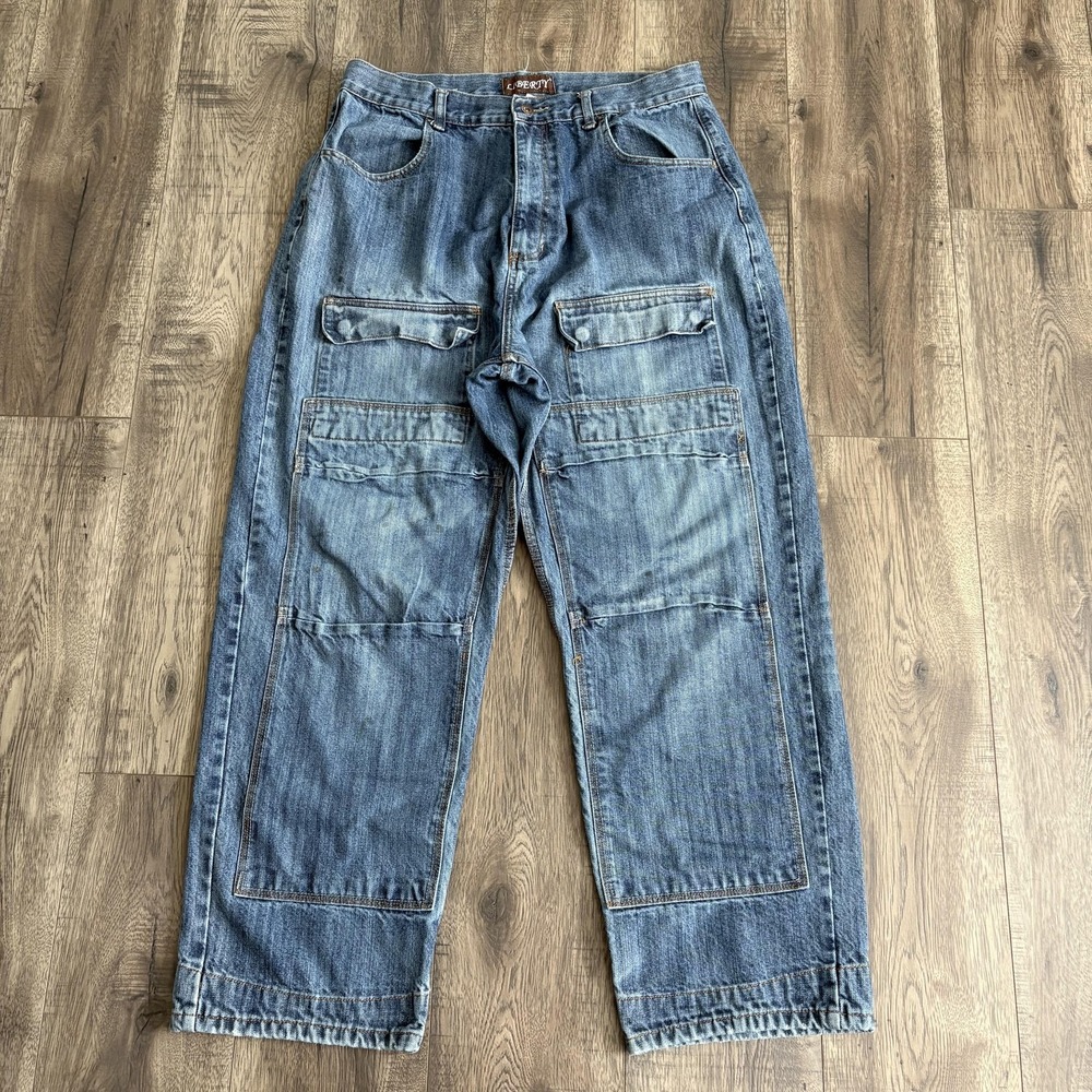 VTG‎ Liberty Jeans Mens 38x32 Relaxed Fit Wide Leg JNCO Style Workwear *FLAWS*